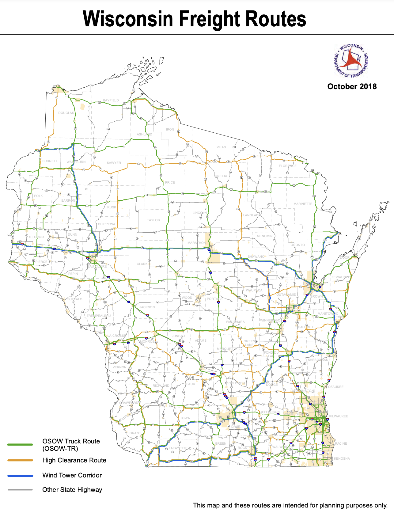 Wisconsin Freight Routes Map