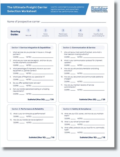 Freight carrier selection checklist